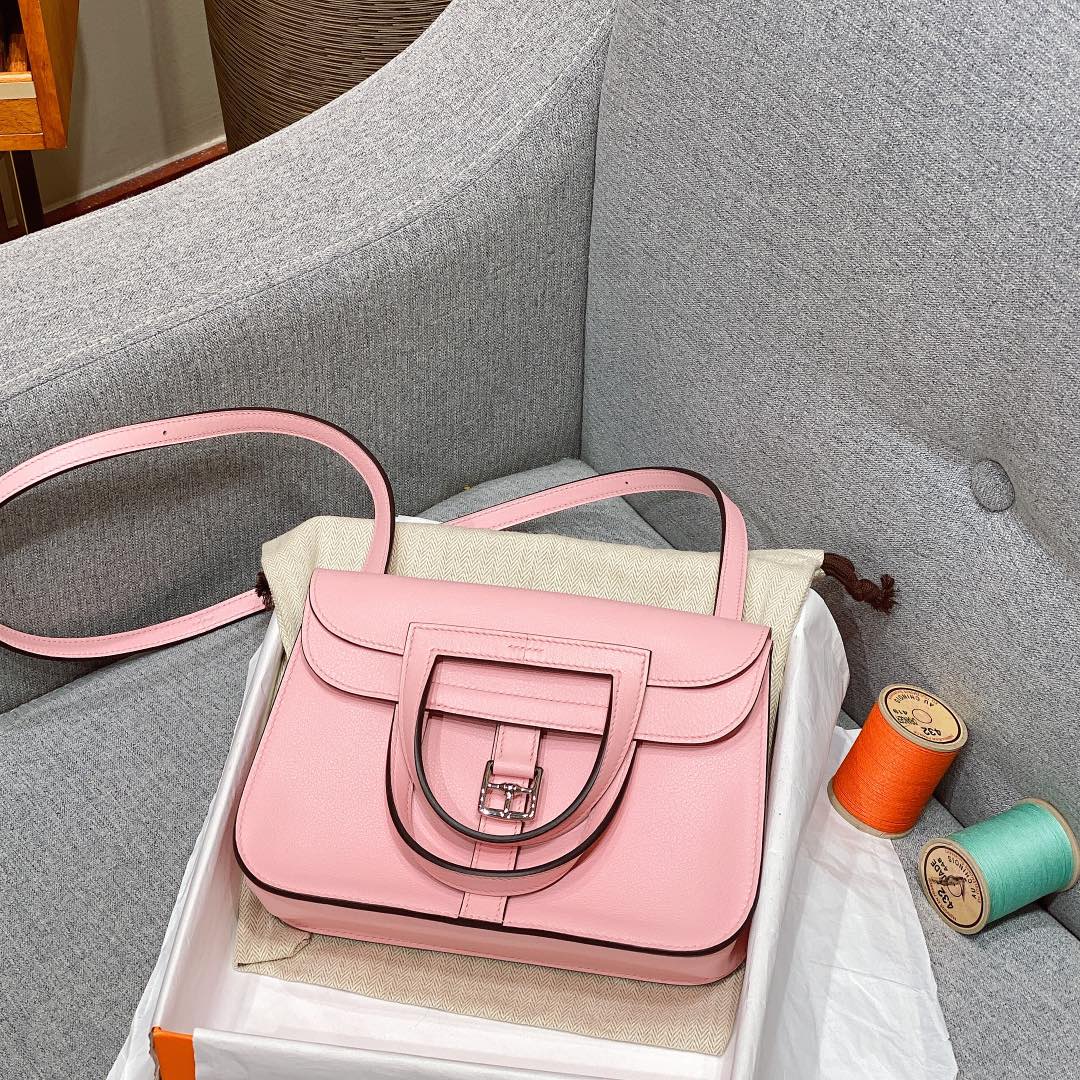 Hermes Mini Halzan 22 Handbag Shoulder Bag In Pink Swift Leather